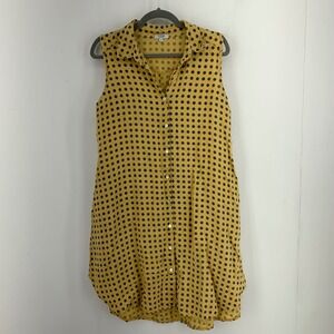 Rosemarine Womens Medium Button Up Linen Polka Dot Shirt Dress Boho Preppy Beach